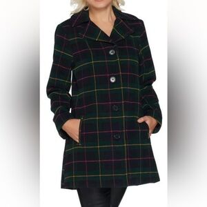 Joan Rivers Perfectly Plaid Swing Coat Hunter Green Large